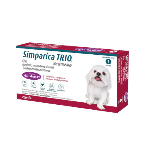 Simparica Antiparasitario Trio para perros 2.5 a 5 Kg