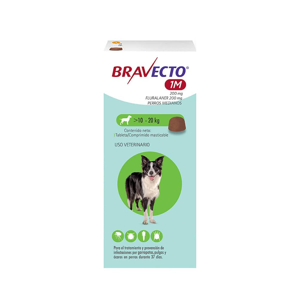 Bravecto 1M Antiparasitario Perros de 10 A 20 Kg Tableta 200 mg