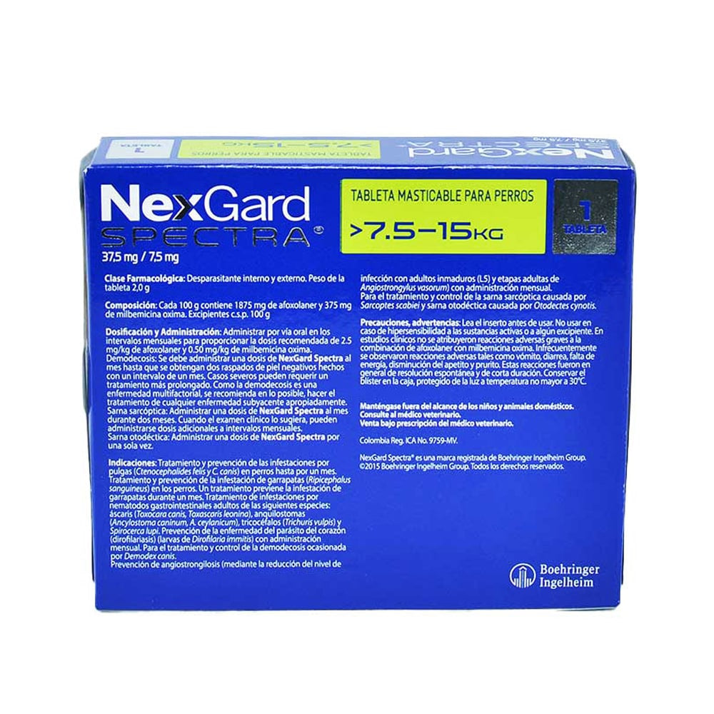 Nexgard Spectra Antiparasitario Perros 7,5 A 15 kg