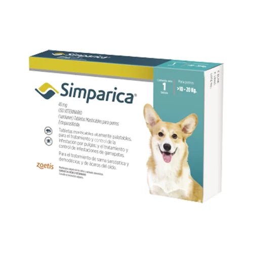 Antipulgas Para Perro Simparica Caja x1 Tableta (40 mg) 10 Kg - 20 Kg