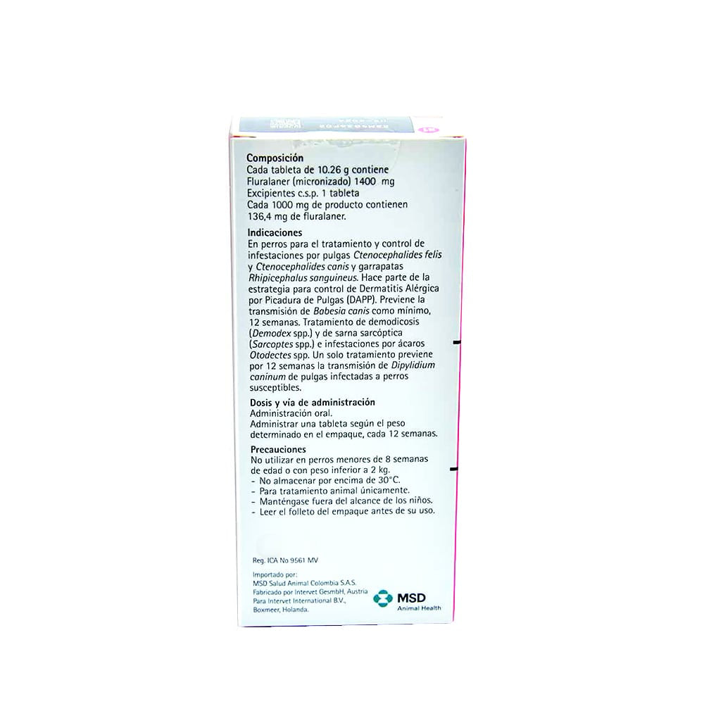 Bravecto Antiparasitario Perros de 40 a 56 Kg Tableta 1400 mg