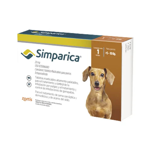 Antipulgas Para Perro Simparica Caja x1 Tableta (20 mg) 5 Kg - 10 Kg